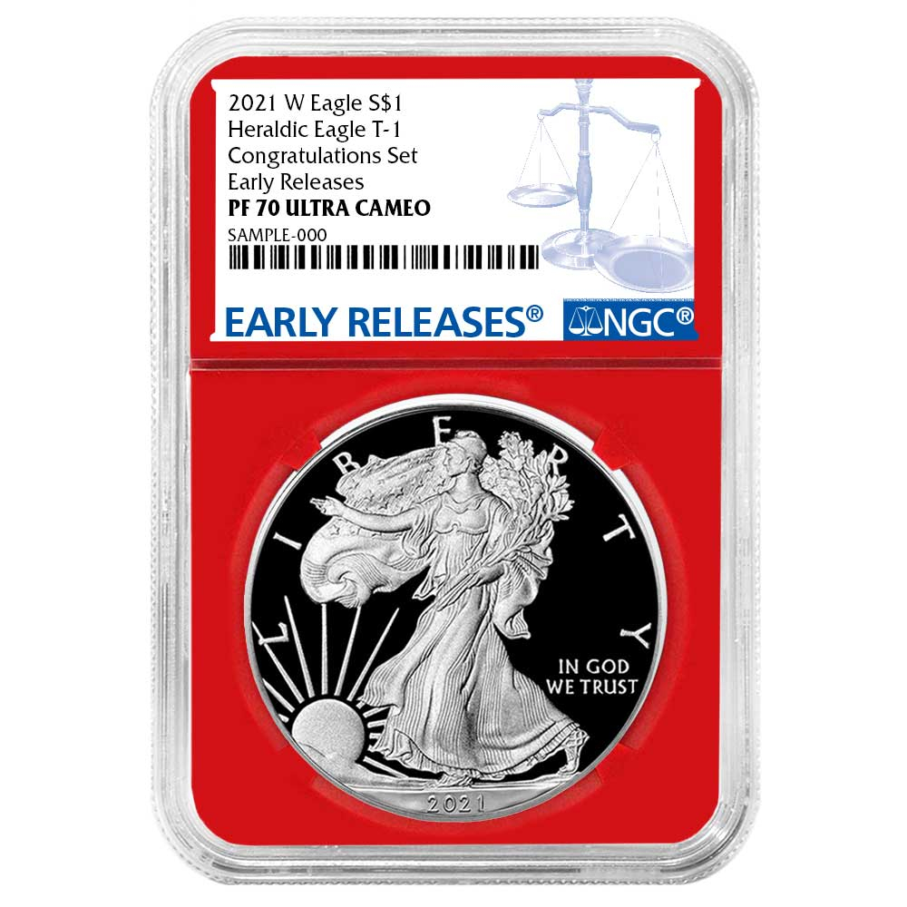 2021-W Proof $1 Type 1 American Silver Eagle Congratulations Set NGC PF70UC ER Blue Label Red Core