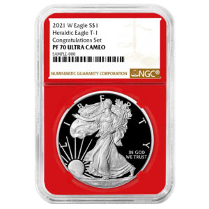 2021-W Proof $1 Type 1 American Silver Eagle Congratulations Set NGC PF70UC Brown Label Red Core
