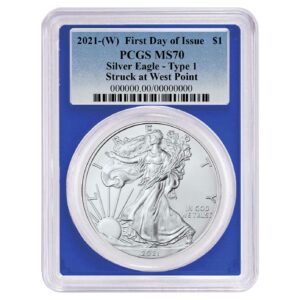2021 (W) $1 Type 1 American Silver Eagle PCGS MS70 FDOI Blue Label Blue Frame
