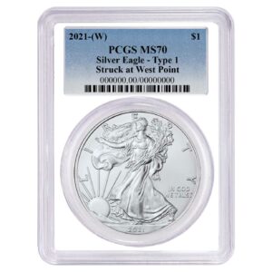 2021 (W) $1 Type 1 American Silver Eagle PCGS MS70 Blue Label White Frame