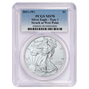 2021 (W) $1 Type 1 American Silver Eagle PCGS MS70 Blue Label