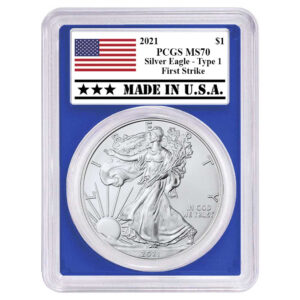 2021 $1 Type 1 American Silver Eagle PCGS MS70 FS Made in USA Label Blue Frame