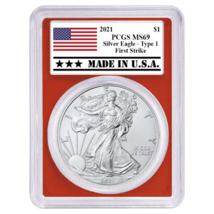 2021 $1 Type 1 American Silver Eagle PCGS MS69 FS Made in USA Label Red Frame