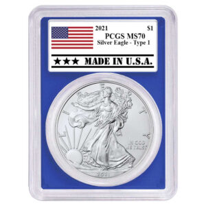 2021 $1 Type 1 American Silver Eagle PCGS MS70 Made in USA Label Blue Frame