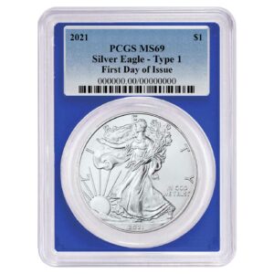 2021 $1 Type 1 American Silver Eagle PCGS MS69 FDOI Blue Label Blue Frame