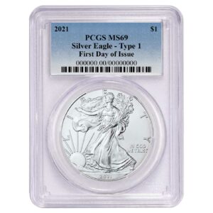2021 $1 Type 1 American Silver Eagle PCGS MS69 FDOI Blue Label