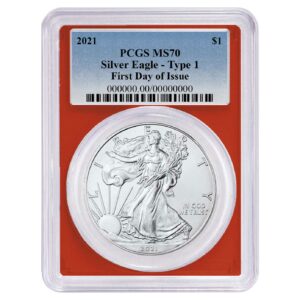 2021 $1 Type 1 American Silver Eagle PCGS MS70 FDOI Blue Label Red Frame