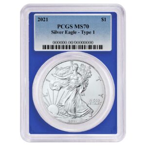 2021 $1 Type 1 American Silver Eagle PCGS MS70 Blue Label Blue Frame