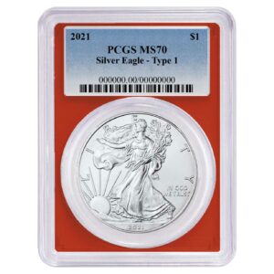 2021 $1 Type 1 American Silver Eagle PCGS MS70 Blue Label Red