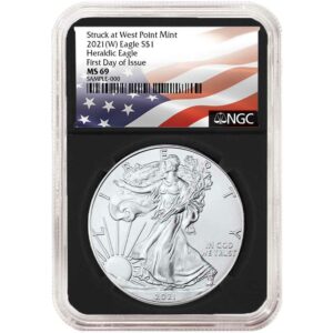 2021 (W) $1 Type 1 American Silver Eagle NGC MS69 FDI Flag Label Retro Core