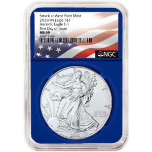 2021 (W) $1 Type 1 American Silver Eagle NGC MS69 FDI Flag Label Blue Core