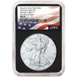 2021 (W) $1 Type 1 American Silver Eagle NGC MS70 FDI Flag Label Retro Core