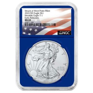 2021 (W) $1 Type 1 American Silver Eagle NGC MS69 ER Flag Label Blue Core