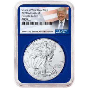2021 (W) $1 Type 1 American Silver Eagle NGC MS69 Trump Label Blue Core