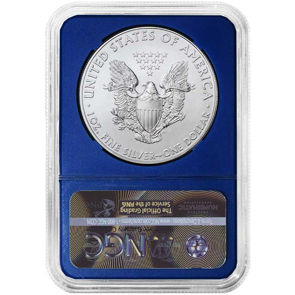 2021 $1 Type 1 American Silver Eagle NGC MS69 ER Trump Label Blue