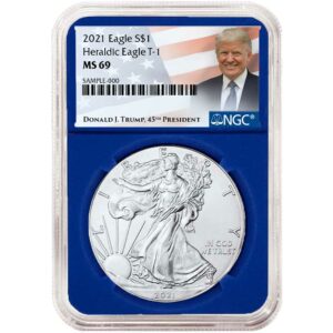 2021 $1 Type 1 American Silver Eagle NGC MS69 Trump Label Blue Core