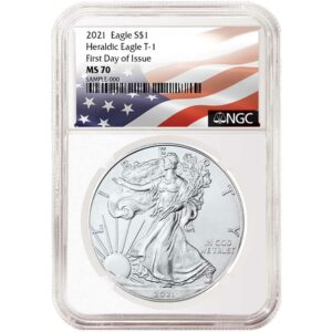 2021 $1 Type 1 American Silver Eagle NGC MS70 FDI Flag Label