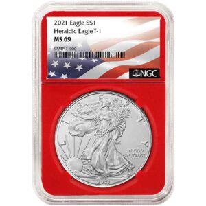 2021 $1 Type 1 American Silver Eagle NGC MS69 Flag Label Red Core