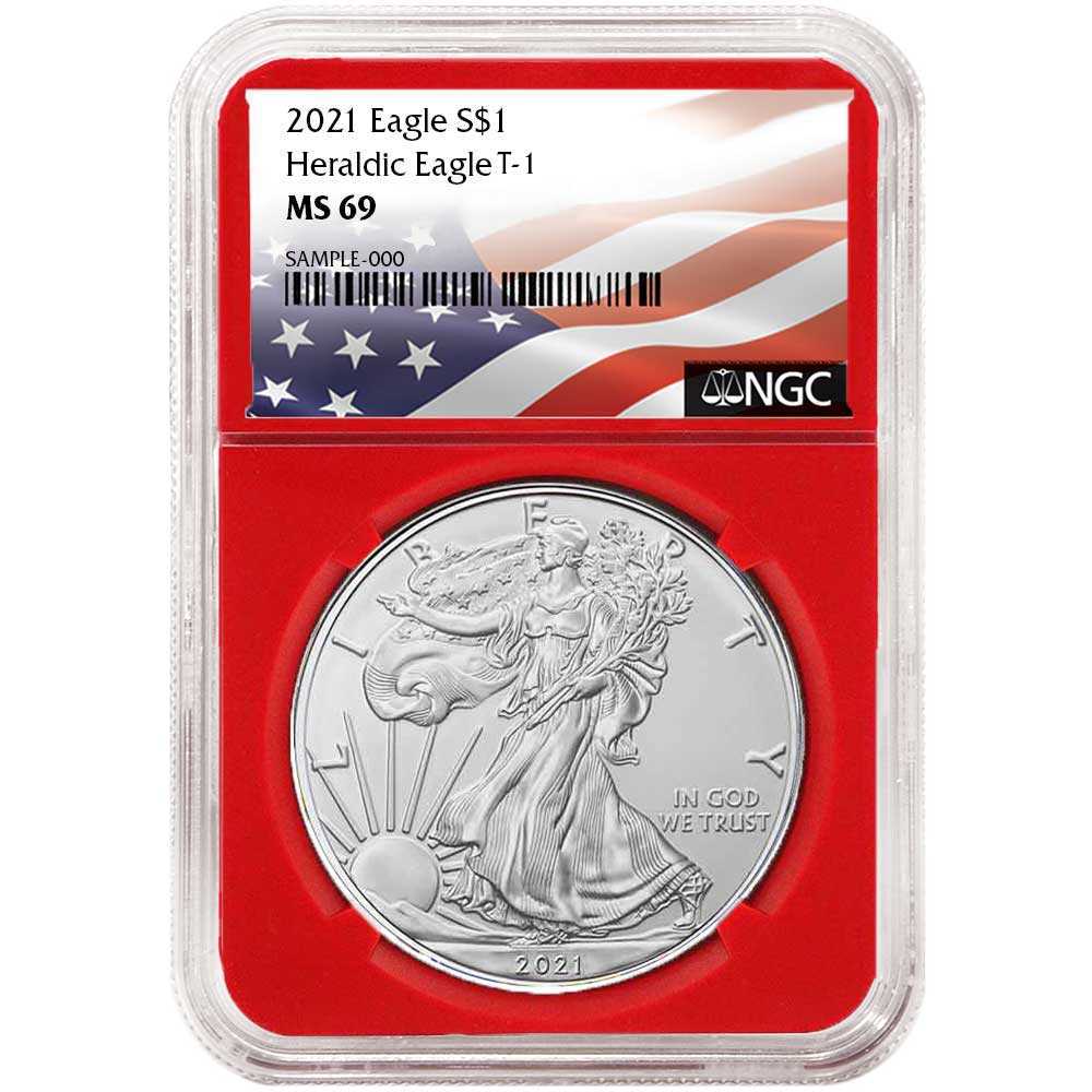 2021 $1 Type 1 American Silver Eagle NGC MS69 Flag Label Red Core