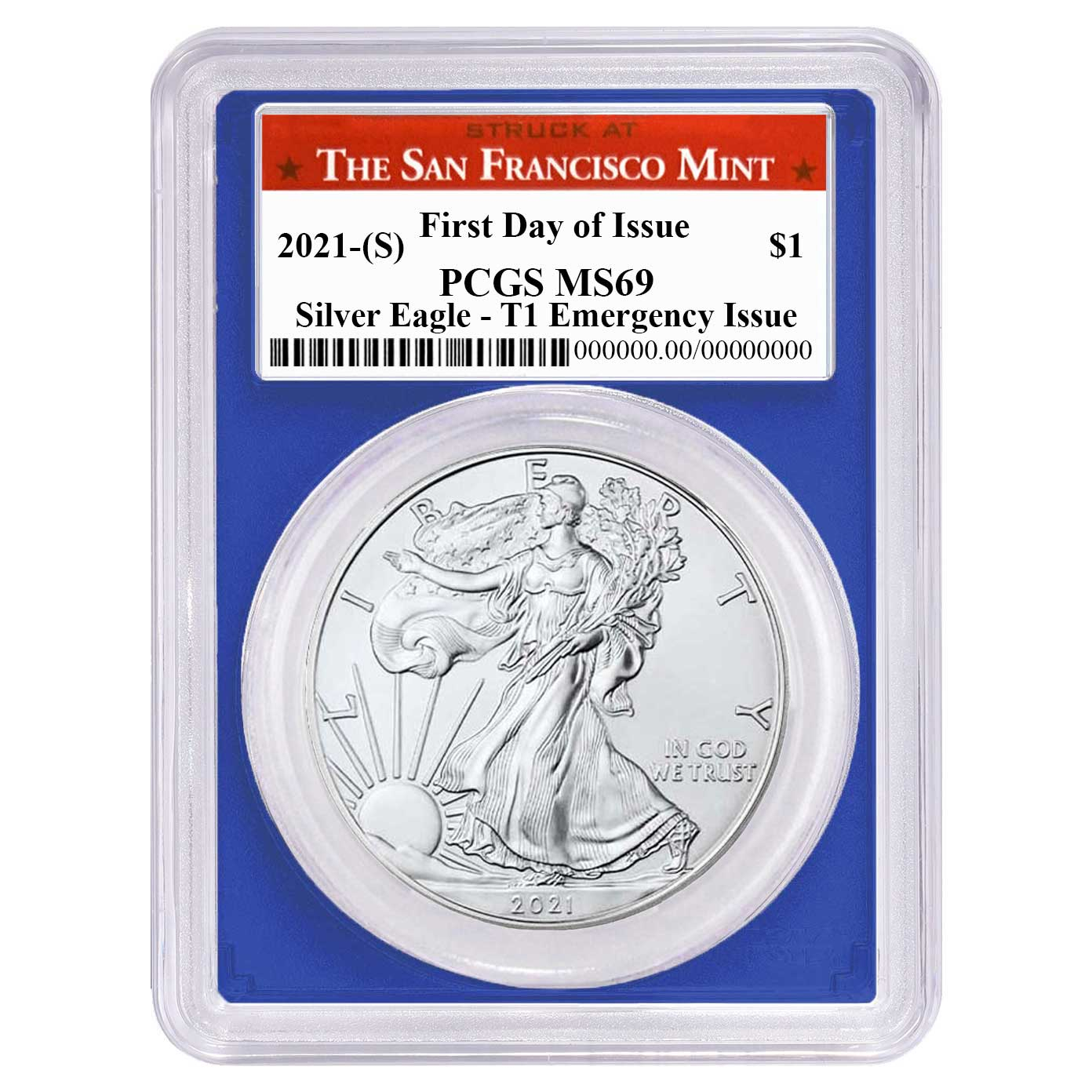 2021 (S) $1 American Silver Eagle PCGS MS69 Emergency Issue FDOI