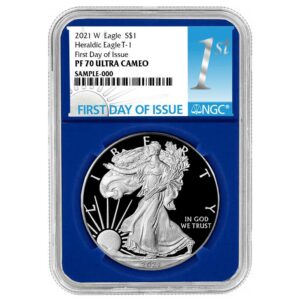 2021-W Proof $1 Type 1 American Silver Eagle NGC PF70UC FDI First Label Blue Core