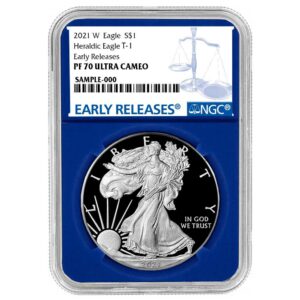 2021-W Proof $1 Type 1 American Silver Eagle NGC PF70UC ER Blue Label Blue Core