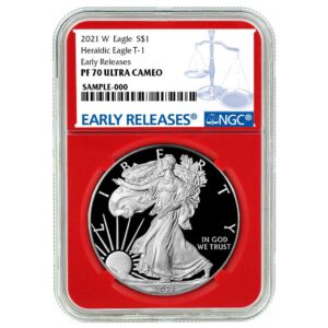 2021-W Proof $1 Type 1 American Silver Eagle NGC PF70UC ER Blue Label Red Core