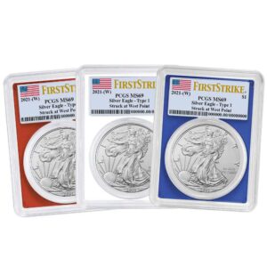 2021 (W) $1 Type 1 American Silver Eagle 3pc Set PCGS MS69 FS Flag Label Red White Blue