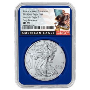 2021 (W) $1 Type 1 American Silver Eagle NGC MS69 ER Black Label Blue Core