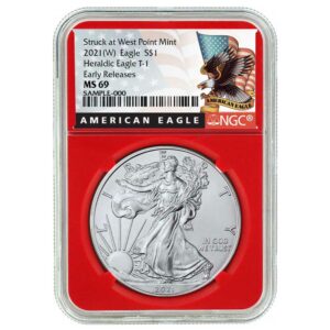 2021 (W) $1 Type 1 American Silver Eagle NGC MS69 ER Black Label Red Core