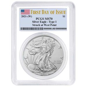 2021 (W) $1 Type 1 American Silver Eagle PCGS MS70 FDOI Flag Label White Frame