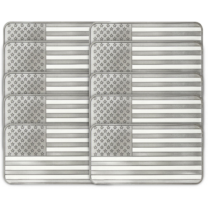 Lot of 10 - 10 Troy oz American Flag .999 Fine Silver Bar Sealed