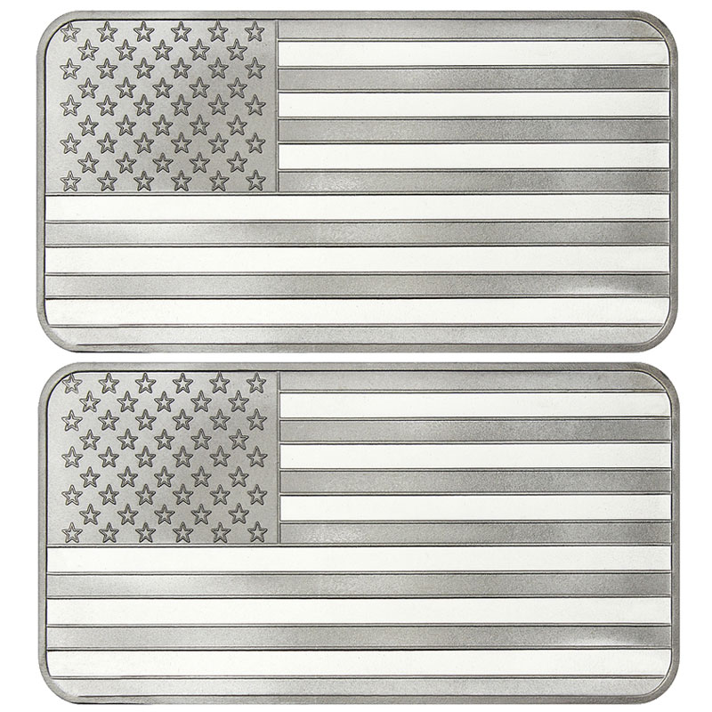 Lot of 2 - 10 Troy oz American Flag .999 Fine Silver Bar Sealed