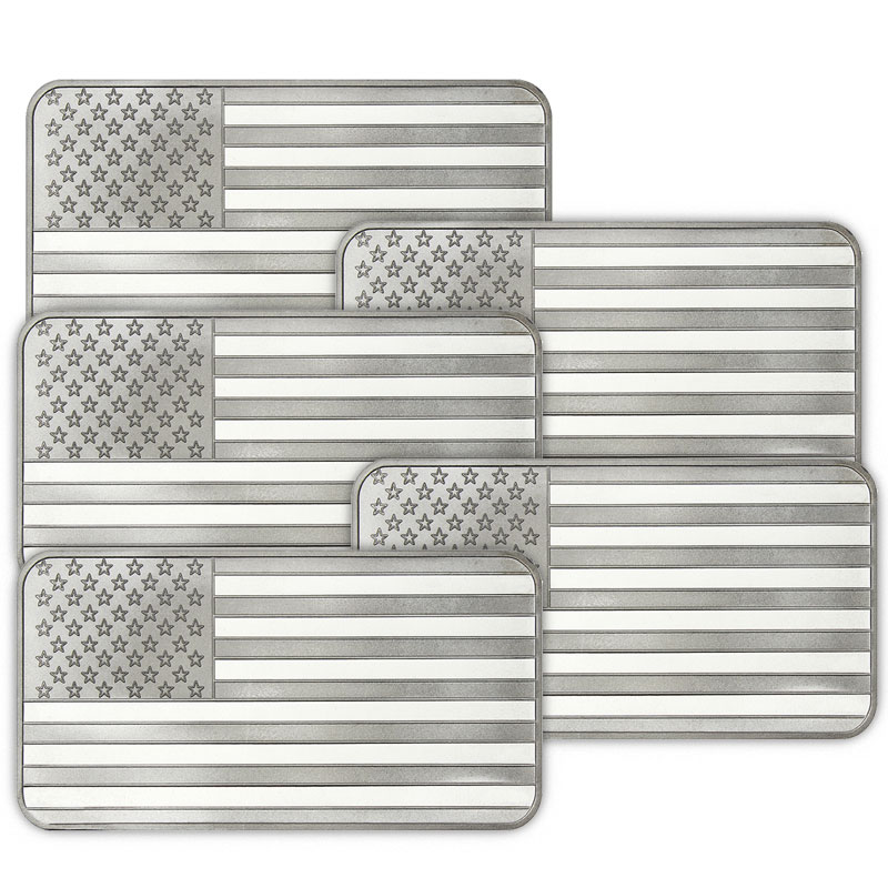 Lot of 5 - 10 Troy oz American Flag .999 Fine Silver Bar Sealed