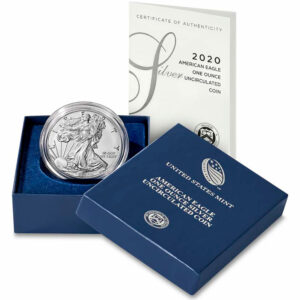 2020-W Burnished $1 American Silver Eagle Box, OGP & COA