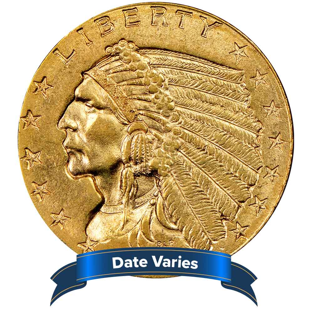 $2.50 Indian Head Gold Quarter Eagle 0.1209 ozt XF Random Year