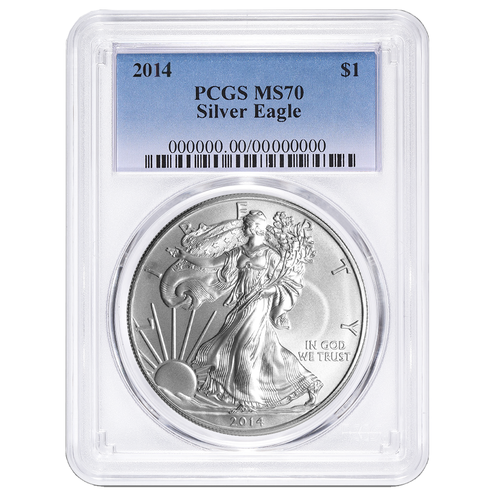 2014 $1 American Silver Eagle PCGS MS70 Blue Label - Pinehurst Coins