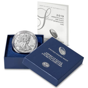 2019-W Burnished $1 American Silver Eagle Box, OGP & COA