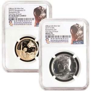 2019 Rocketship 2pc Set Dollar NGC PF70UC Half Dollar NGC PL67 ASF FDI Label