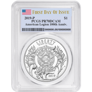 2019-P Proof $1 American Legion 100th Ann PCGS PR70DCAM FDOI Flag Label