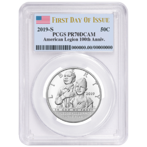 2019-S Proof 50c American Legion 100th Ann Half Dollar PCGS PR70DCAM FDOI Flag Label