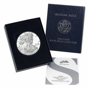 2008-W Burnished $1 American Silver Eagle Box, OGP & COA