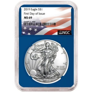 2019 $1 American Silver Eagle NGC MS69 FDI Flag Label Blue Core