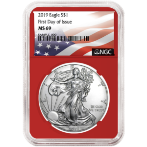2019 $1 American Silver Eagle NGC MS69 FDI Flag Label Red Core