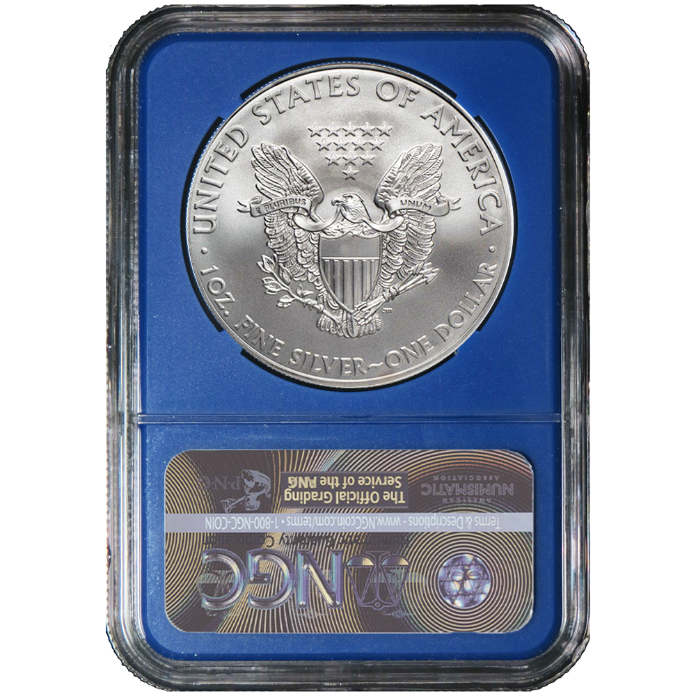 2019 $1 American Silver Eagle NGC MS70 FDI Black Label Blue Core