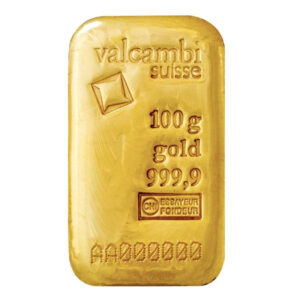 100 Gram Valcambi Suisse .9999 Fine Gold Bar - Cast
