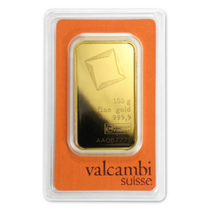 100 Gram Valcambi Suisse .9999 Fine Gold Bar in Assay