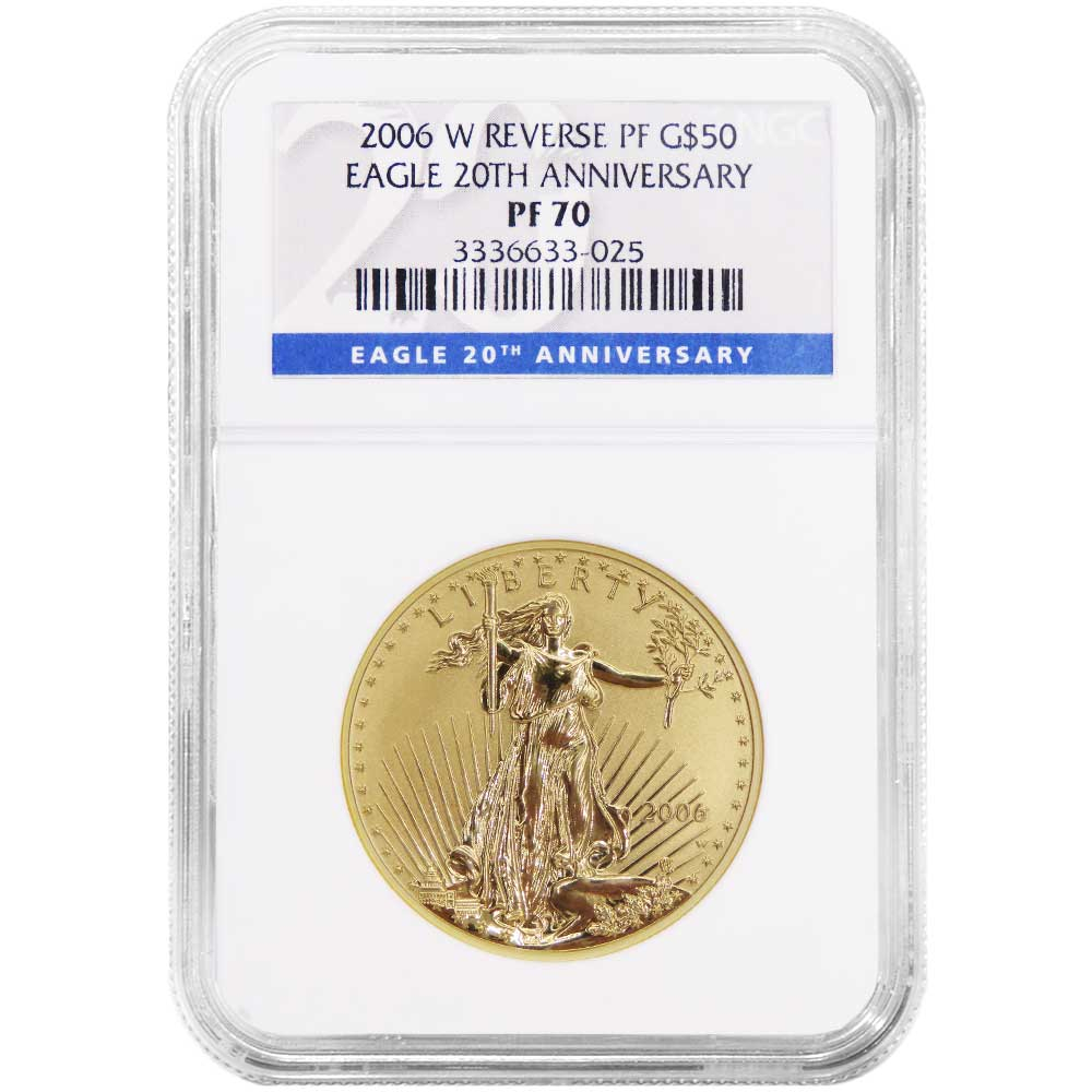 2006-W Reverse Proof $50 American Gold Eagle 1 oz 20th Anniversary