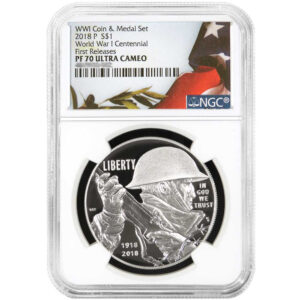 2018-P Proof $1 World War I Centennial Silver Dollar Set NGC PF70UC FR Flag Label