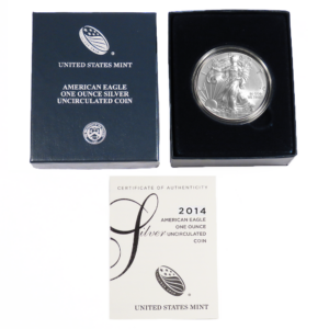 2014-W Burnished $1 American Silver Eagle Box, OGP & COA